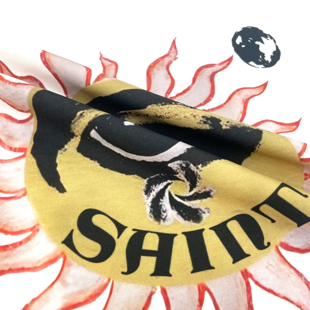 Stylish brand Saint michael 25FW God's Eye print distressed retro loose short-sleeved T-shirt. Digital white ink direct printing. The fabric is breathable and the pattern is three-dimensional and clear. Fabric: Double yarn 240g Style number: S930 Size: S-M-L-XL Color: White Price: P110